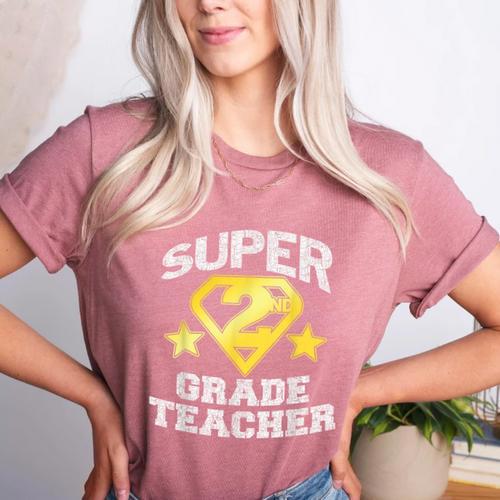 Super 2nd Grade Teacher Hero Women's Heather T-Shirt - teacherstshirts.com CA