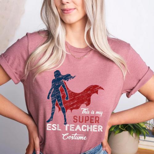 This Is My Super ESL Teacher Costume Lazy Halloween Women's Heather T-Shirt - teacherstshirts.com UK