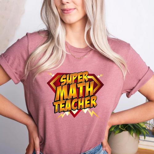 Super Math Teacher Educational Superhero Women's Heather T-Shirt - teacherstshirts.com DE