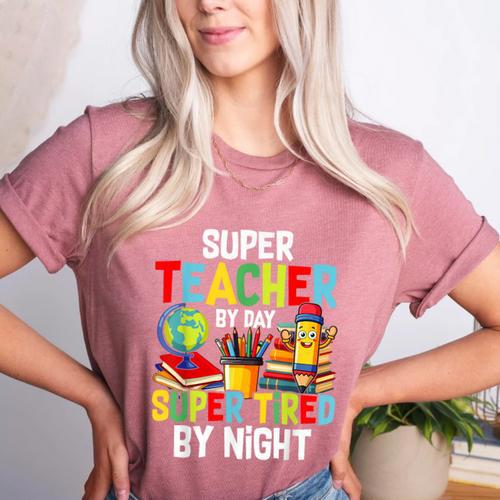 Super Teacher By Day Super Tired By Night Women's Heather T-Shirt - teacherstshirts.com AU