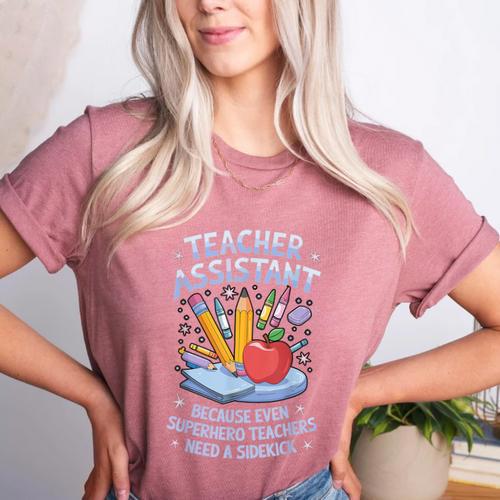 Superhero Sidekick Teaching Teach School Teacher Assistant Women's Heather T-Shirt - teacherstshirts.com AU