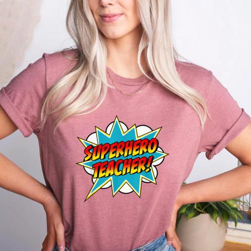 Superhero Teacher Retro Comic Teaching Superpower Women's Heather T-Shirt - teacherstshirts.com AU