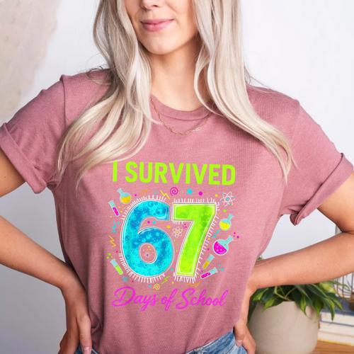 I Survived 67 Days Of School 67 Meme Science Teacher Women's Heather T-Shirt - teacherstshirts.com CA