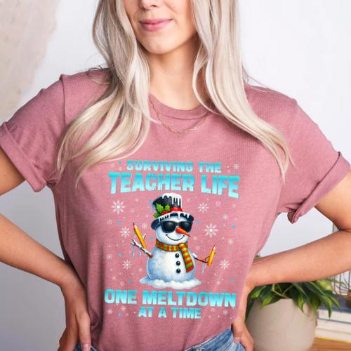 Surviving The Teacher Life Pjs Pajamas Christmas Xmas Teache Women's Heather T-Shirt - teacherstshirts.com UK