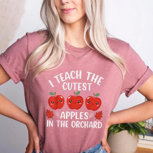 I Teach The Cutest Apples In The Orchard Cute Fall Teacher Women's Heather T-Shirt - teacherstshirts.com