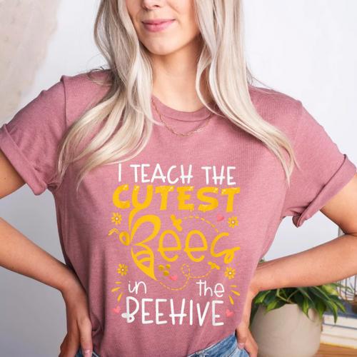 I Teach The Cutest Bees In The Beehive Teacher Women's Heather T-Shirt - teacherstshirts.com AU