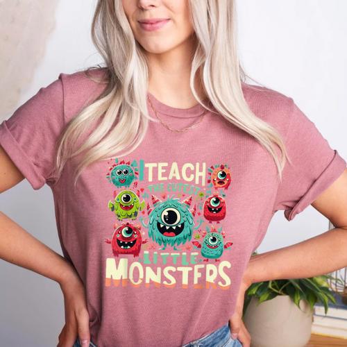 I Teach The Cutest Little Monsters Teacher Halloween Outfit Women's Heather T-Shirt - teacherstshirts.com UK