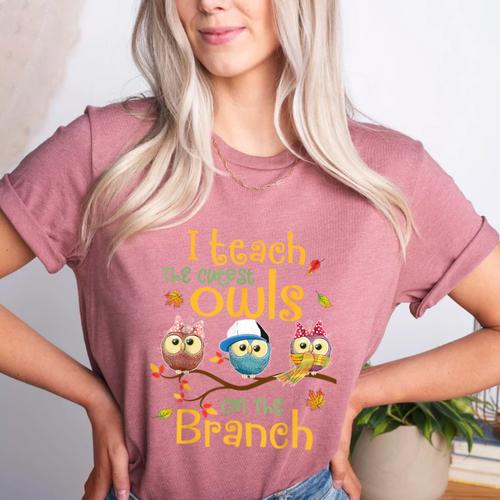 I Teach The Cutest Owls On The Branch Teacher Fall Autumn Women's Heather T-Shirt - teacherstshirts.com