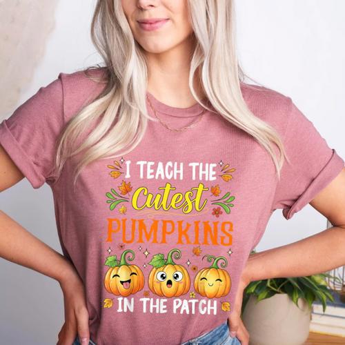 I Teach The Cutest Pumpkins Halloween Teacher Women's Heather T-Shirt - teacherstshirts.com AU