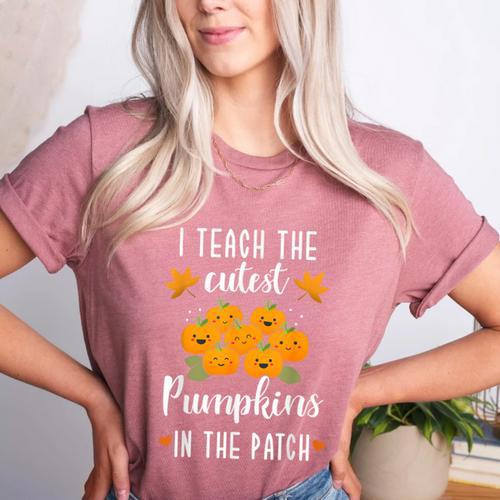 I Teach The Cutest Pumpkins In The Patch Halloween Teacher Women's Heather T-Shirt - teacherstshirts.com AU