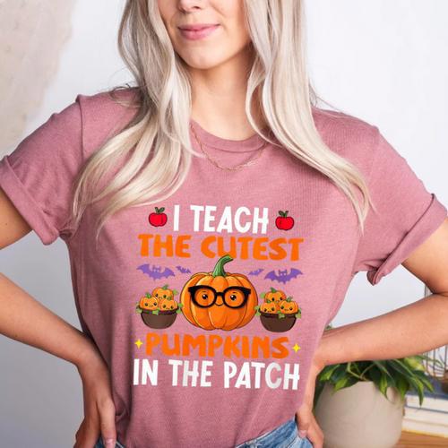 I Teach The Cutest Pumpkins In The Patch Halloween Teacher Women's Heather T-Shirt - teacherstshirts.com AU