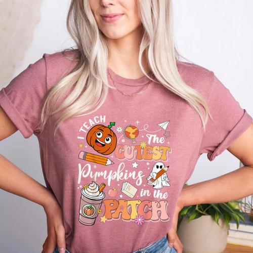 I Teach The Cutest Pumpkins In The Patch Halloween Teacher Women's Heather T-Shirt - teacherstshirts.com UK