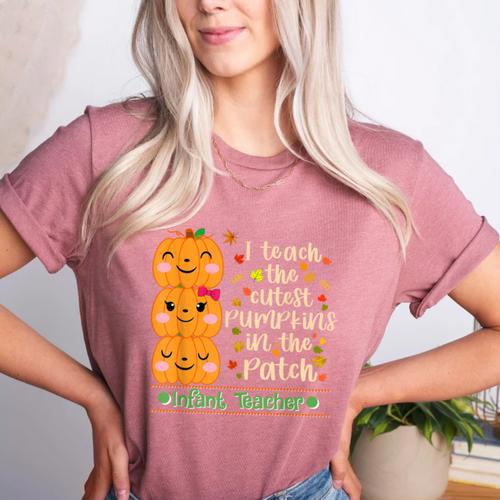 I Teach The Cutest Pumpkins In The Patch Infant Teacher Women's Heather T-Shirt - teacherstshirts.com CA