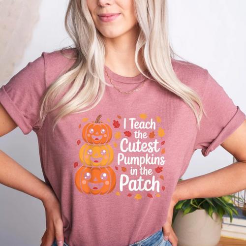 i Teach The Cutest Pumpkins In The Patch Teacher Halloween Women's Heather T-Shirt - teacherstshirts.com AU