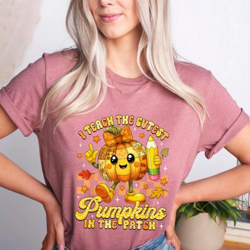 I Teach The Cutest Pumpkins In The Patch Teacher Halloween Women's Heather T-Shirt - teacherstshirts.com AU