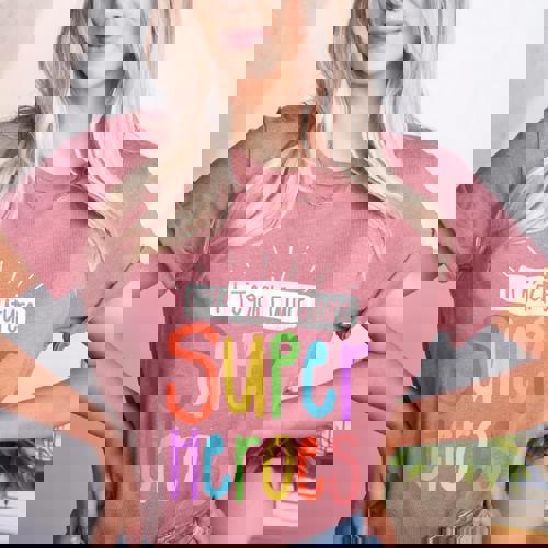 I Teach Future Superheroes Teacher Teaching Women&#x27;s Heather T-Shirt - teacherstshirts.com