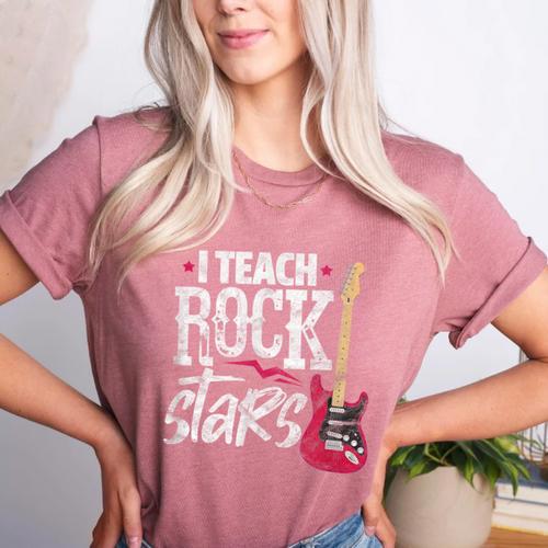 I Teach Rock Stars Music Teacher Guitar Player Women's Heather T-Shirt - teacherstshirts.com