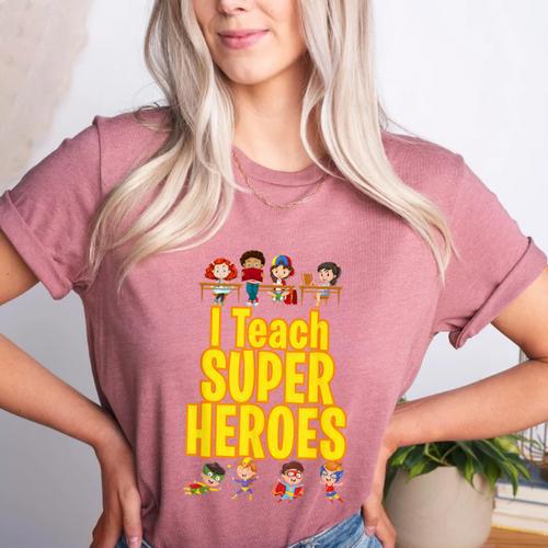I Teach Super Heroes Comic Book Hero Teacher School Women's Heather T-Shirt - teacherstshirts.com CA