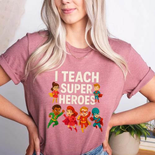 I Teach Super Heroes Teacher Women's Heather T-Shirt - teacherstshirts.com DE