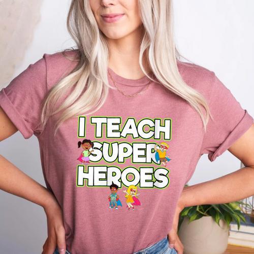 I Teach Superheroes School Teacher Professor Women's Heather T-Shirt - teacherstshirts.com DE