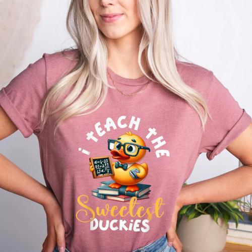 I Teach The Sweetest Duckies Teacher Rubber Duck Teaching Women's Heather T-Shirt - teacherstshirts.com CA