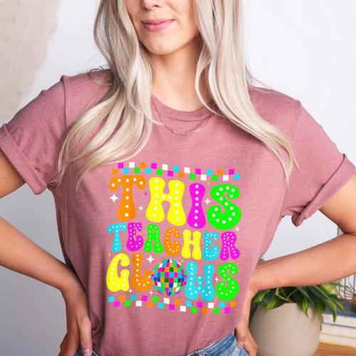 This Teacher 80s 90s Teachers's Day Glows Last Day Of School Women's Heather T-Shirt - teacherstshirts.com