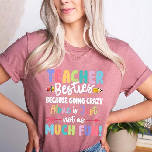 Teacher Besties Matching Teacher Besties Women's Heather T-Shirt - teacherstshirts.com