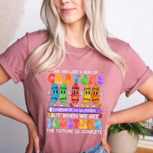 Teacher We Are Like A Box Of Crayons Back To School Men Women Kids Women's Heather T-Shirt - teacherstshirts.com