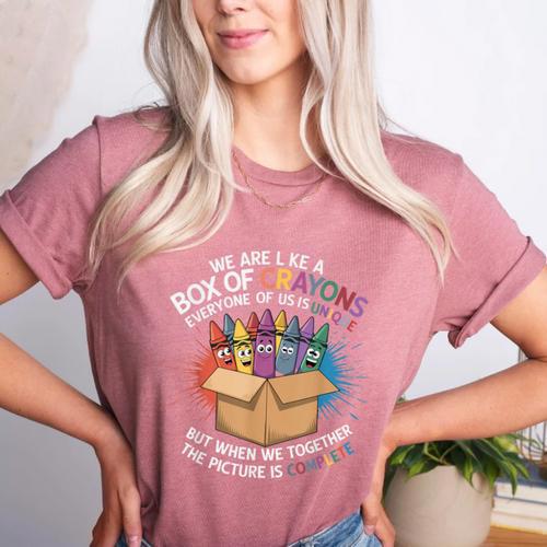 Teacher We Are Like a Box Of Crayons Women's Heather T-Shirt - teacherstshirts.com UK