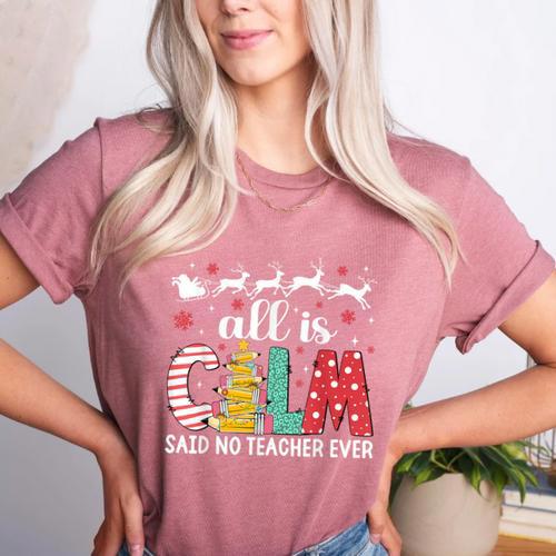 Teacher All Calm Said No Teacher Christmas Pencil Tree Women's Heather T-Shirt - teacherstshirts.com CA
