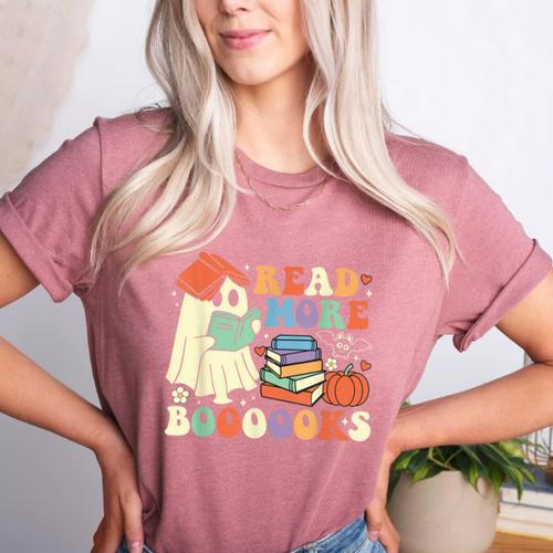 Teacher Halloween Cute Booooks Ghost Read More Books Women's Heather T-Shirt - teacherstshirts.com DE