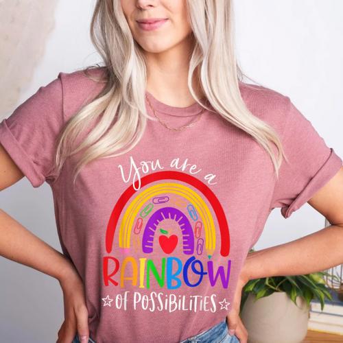 Teacher You Are a Rainbow Of Possibilities Funny Women's Heather T-Shirt - teacherstshirts.com