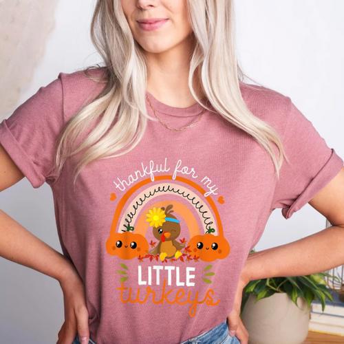 Teacher Thanksgiving Shirt Thankful For My Little Turkeys Women's Heather T-Shirt - teacherstshirts.com AU