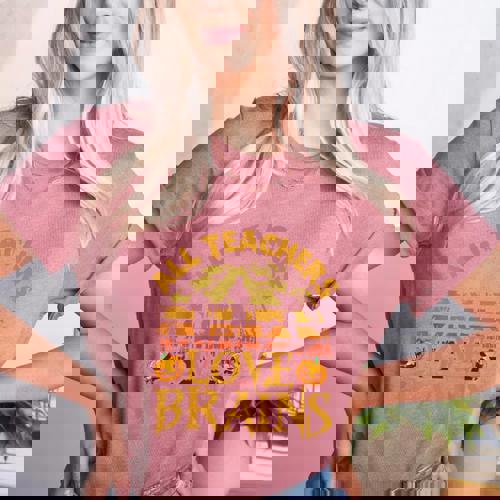 All Teachers Love Brains School Halloween Costume Women&#x27;s Heather T-Shirt - teacherstshirts.com