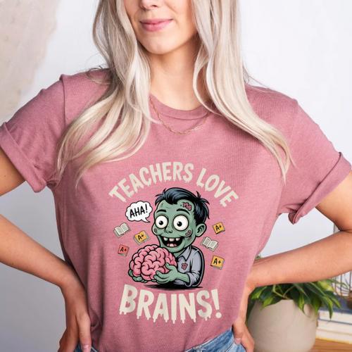 Teachers Love Brains Shirt Men Women Teacher Halloween Women's Heather T-Shirt - teacherstshirts.com