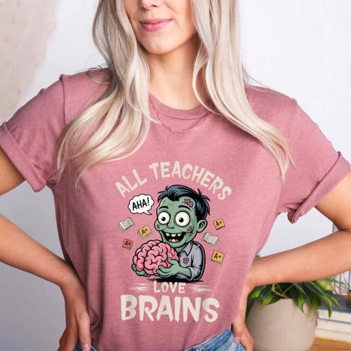 Teachers Love Brains Tee-Shirt Men Women Halloween Teacher Women's Heather T-Shirt - teacherstshirts.com
