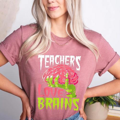 Teachers Love Brains Zombie Teacher Halloween Zombies Women's Heather T-Shirt - teacherstshirts.com AU