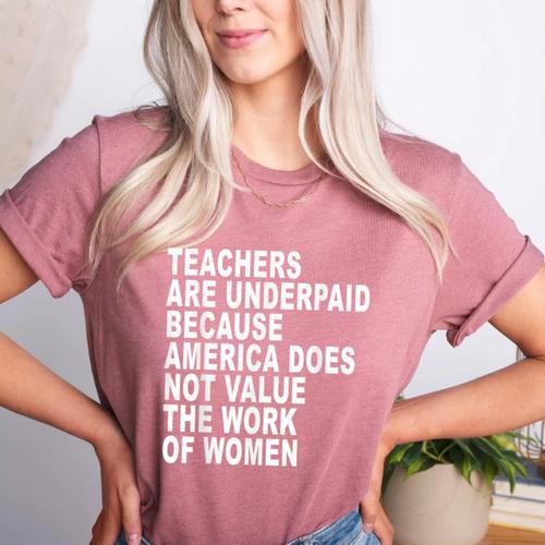 Teachers Are Underpaid Because America Does Not Value Men Women Women's Heather T-Shirt - teacherstshirts.com