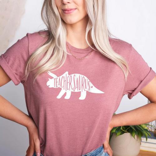 Teachersaurus Like A Normal Teacher Awesome Dinosaur Teacher Men Women Girls Kids Women's Heather T-Shirt - teacherstshirts.com CA