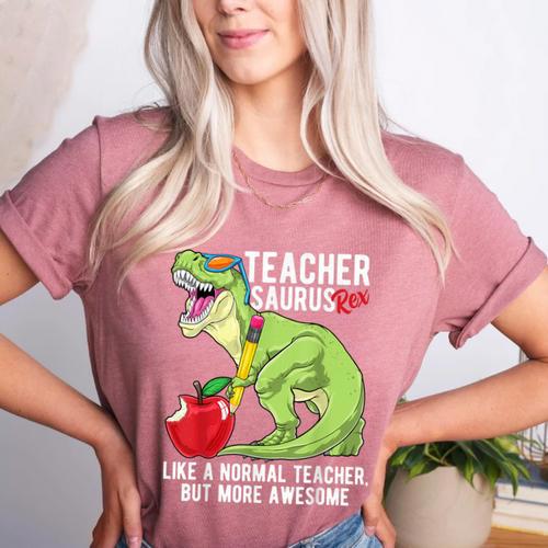 Teachersaurus Rex Dinosaur Like A Normal Teacher Saurus Women's Heather T-Shirt - teacherstshirts.com AU