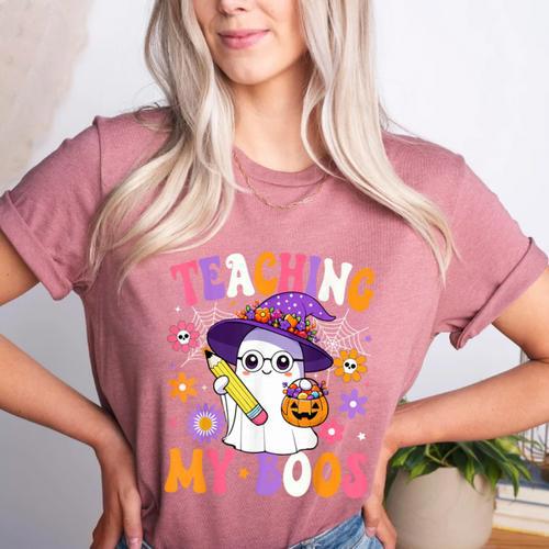 Teaching My Boos Teacher Ghost Teach Halloween Teacher Women's Heather T-Shirt - teacherstshirts.com UK