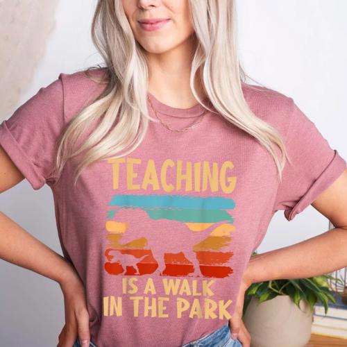 Teaching Is a Walk In Park Dinosaur Teacher Women's Heather T-Shirt - teacherstshirts.com