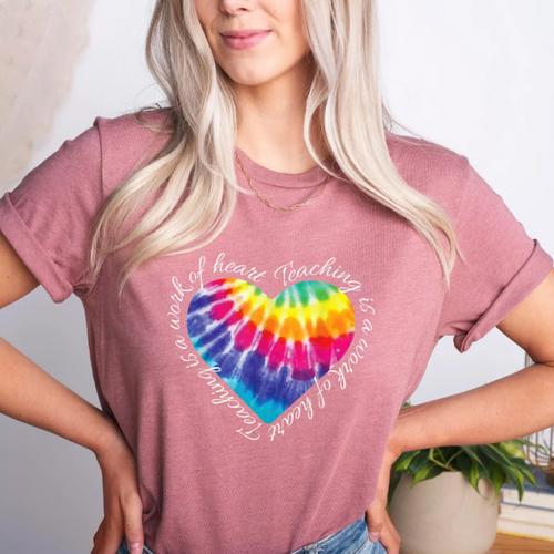 Teaching Is a Work Of Heart Tie Dye Hippie For Teacher For Men Women Girls Kids Women's Heather T-Shirt - teacherstshirts.com CA