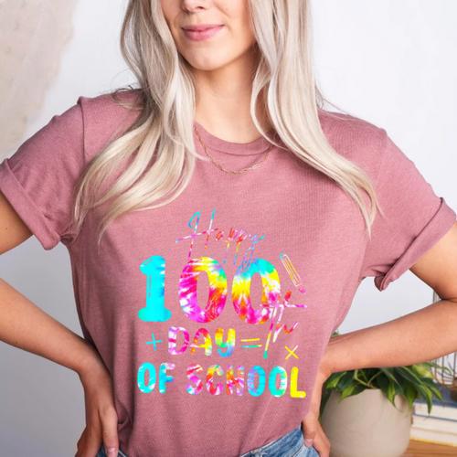 Tie Dye Happy 100th Day Of School Teacher Student 100 Days Women's Heather T-Shirt - teacherstshirts.com UK