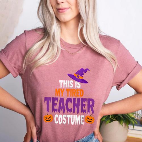 Tired Teacher Costume For Halloween Teachers Women's Heather T-Shirt - teacherstshirts.com UK