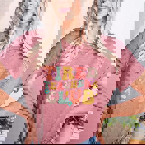 Tired Teachers Club Groovy Teachers Back To School Tee Women&#x27;s Heather T-Shirt - teacherstshirts.com