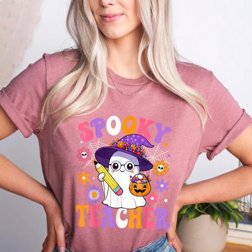 Trick Or Teach Spooky Teacher Ghost Halloween Teacher Women's Heather T-Shirt - teacherstshirts.com AU