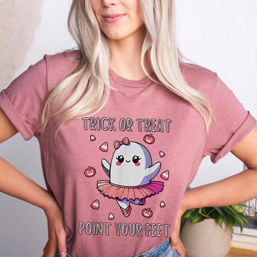 Trick Or Treat Point Your Feet Halloween Ghost Dance Teacher Women's Heather T-Shirt - teacherstshirts.com AU
