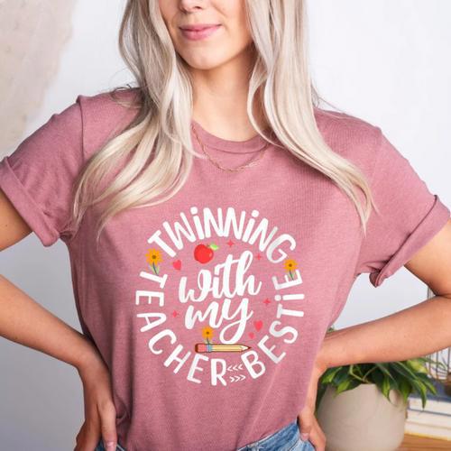 Twin Day For Spirit Week Teacher Bestie Matching Women's Heather T-Shirt - teacherstshirts.com CA