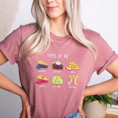 Types Of Pie Pi Day Math Teacher Geek 314 Math Pun Women's Heather T-Shirt - teacherstshirts.com UK